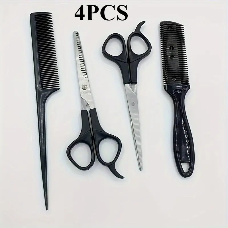 4pcs Professional Hair Styling Tool Set - Includes Hair Cutting Scissors, Comb, and Thinning Shears for Perfect Haircuts and Thinning