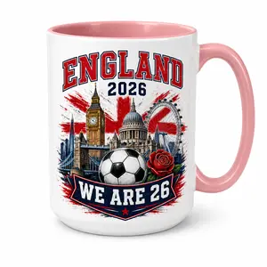 Classic Printed England 2026 Soccer Ceramic Mug - 11oz/15oz Washable Drinkware, Match Day Coffee Cup, Sports Fan Gift for Home/Office, 6 Colors Available