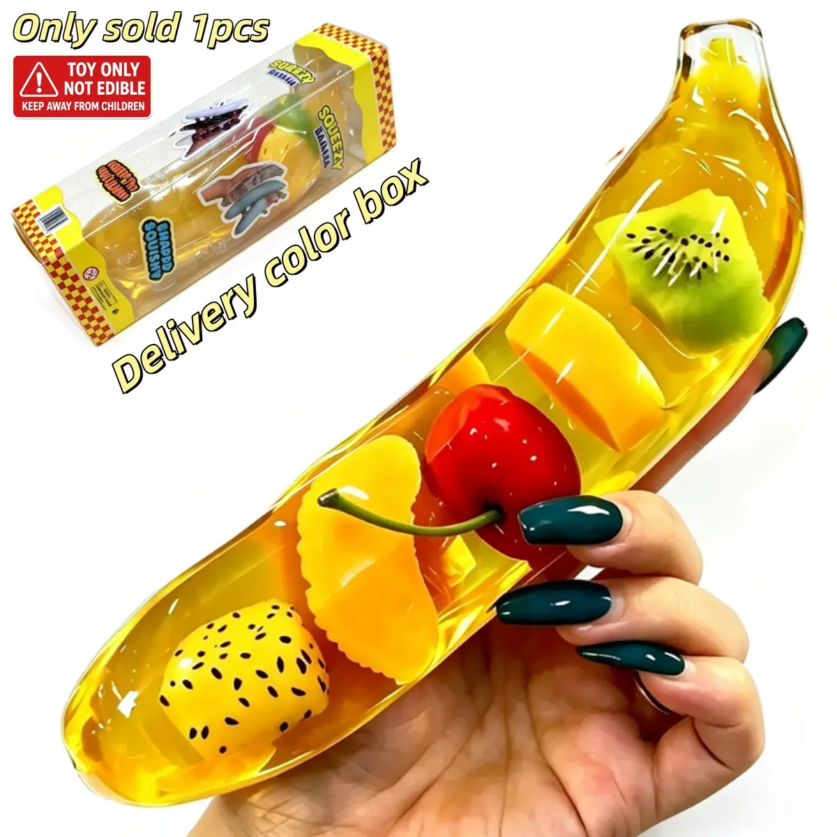 New Banana Stress Relief Toy, Transparent Fruit Squeeze Fun, Soft Stretchable Anxiety Relief, Kids Adult Sensory Desk Toy