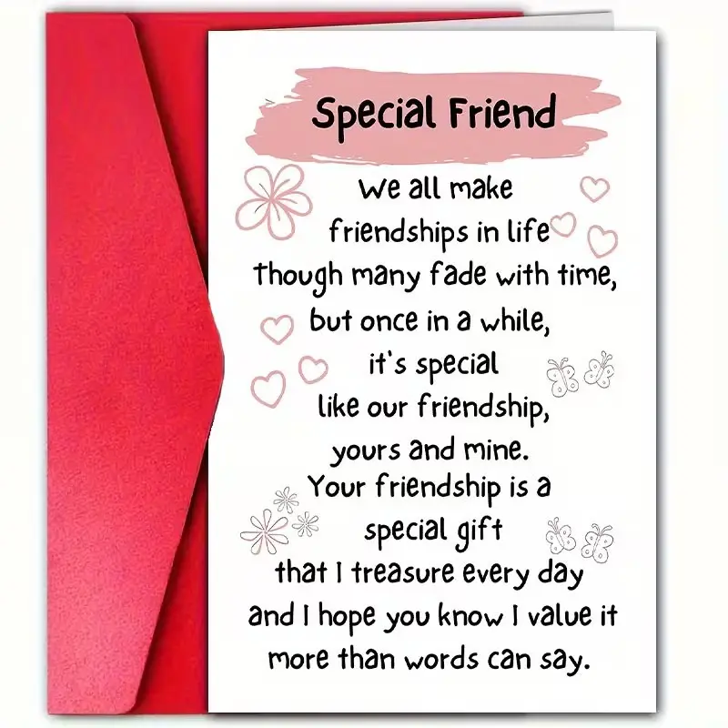 1pc Best Friend Card for Bestie, Friendship Greeting Card Gift for Her, Sweet Heartfelt Message Card for Birthday, Thank You & Special Moments, Pink Floral Design with Envelope