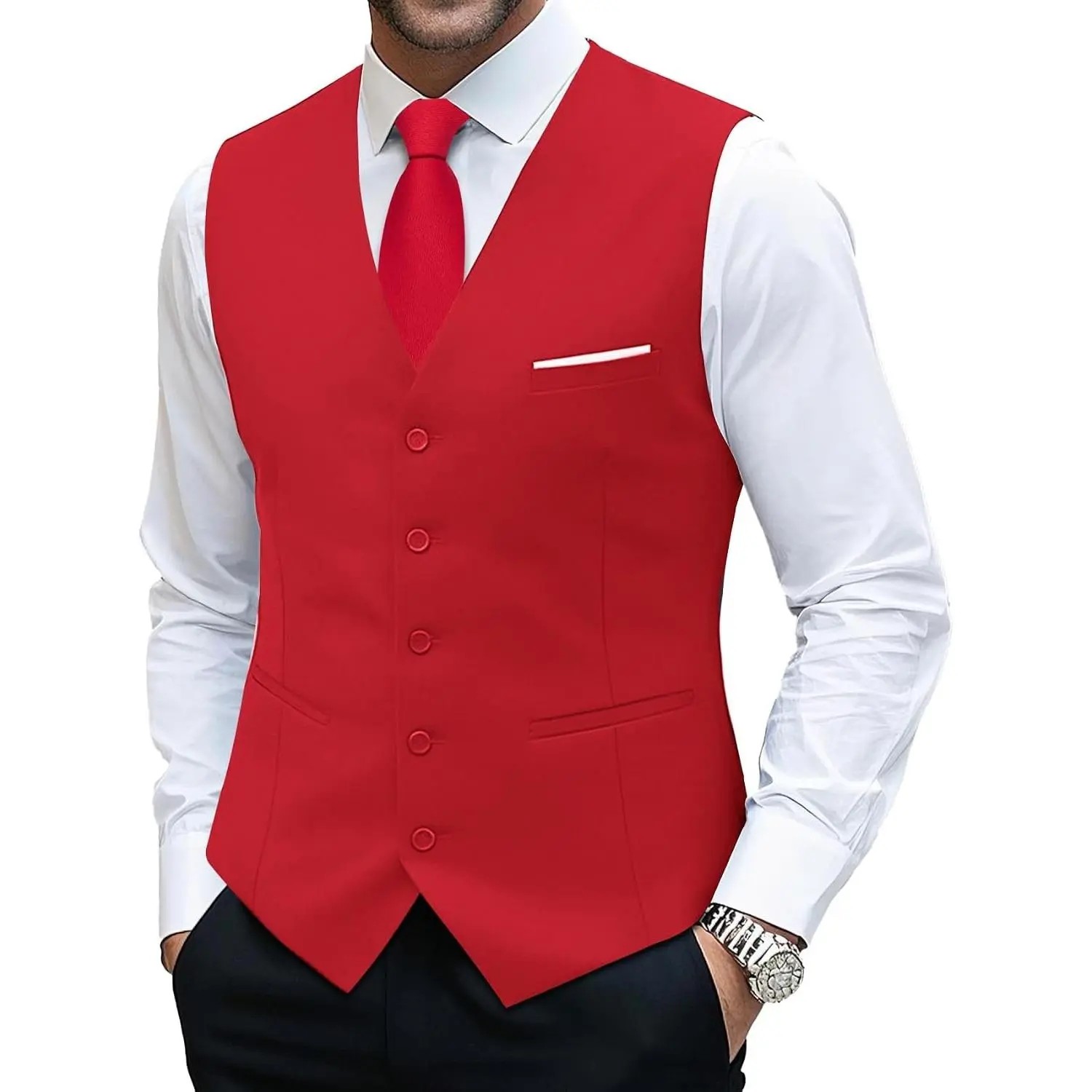 Men's Formal Suit Vest and Tie Set Business Casual Waistcoat Solid Colors Wedding Western Tuxedo Vest V-Neck