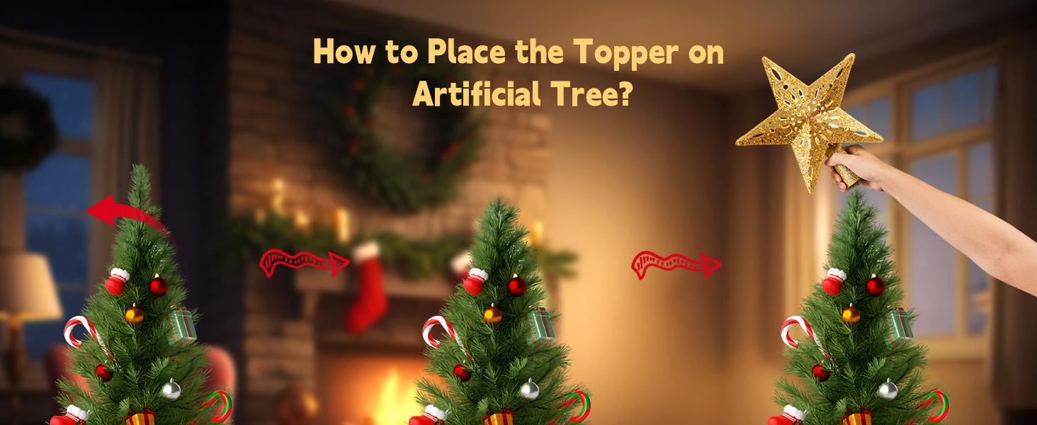 Christmas Star Tree Topper with Built-in Led Snowflake Projector Lights Hollowed Pentagram Tree Topper,Plug in Christmas Tree Ornament for Indoor Office Xmas New Year Holiday Tree Decoration