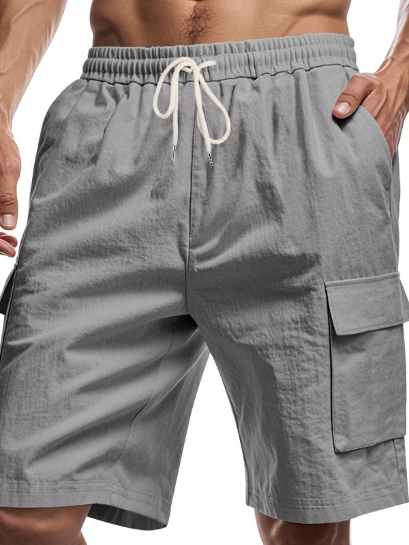 Men's Linen Fashion Fitted Work Shorts, Multi-Pocket Design with Drawstring Waistband, Casual Vacation & Daily Wear Essential