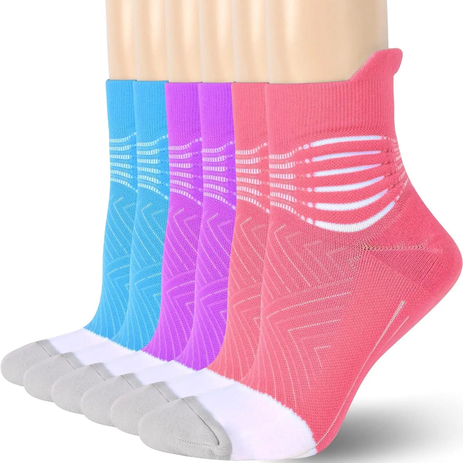 Compression Ankle Support Socks Women - Wicking, Cushioned Athletic, Plantar Fasciitis Relief 2/3/6 Pairs