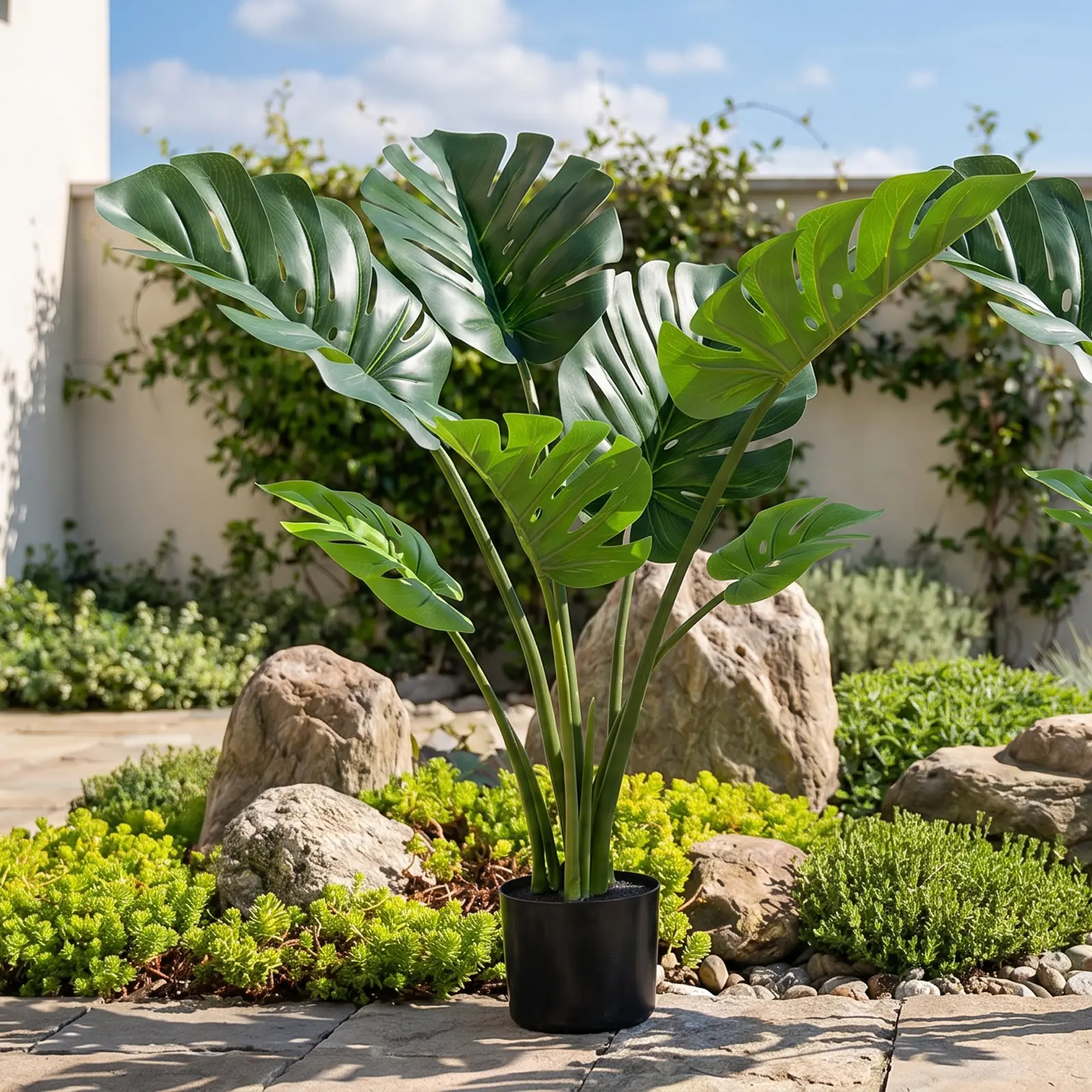 1/2 Pack Artificial Monstera Tree  in Pot – Fake Monstera Plant, Lifelike Faux Greenery for Living Room Decor, No Maintenance Floor Plant for Bedroom, Corner, Office, Indoor Home Decor