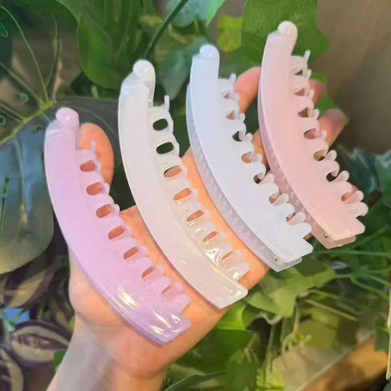 Banana Hair Clips, 4 Pack Large Pastel Iridescent Jaw Clips with Gradient Finish, Strong Hold for Thick Hair, Ideal for Ponytails and Updos, Banana Clip
