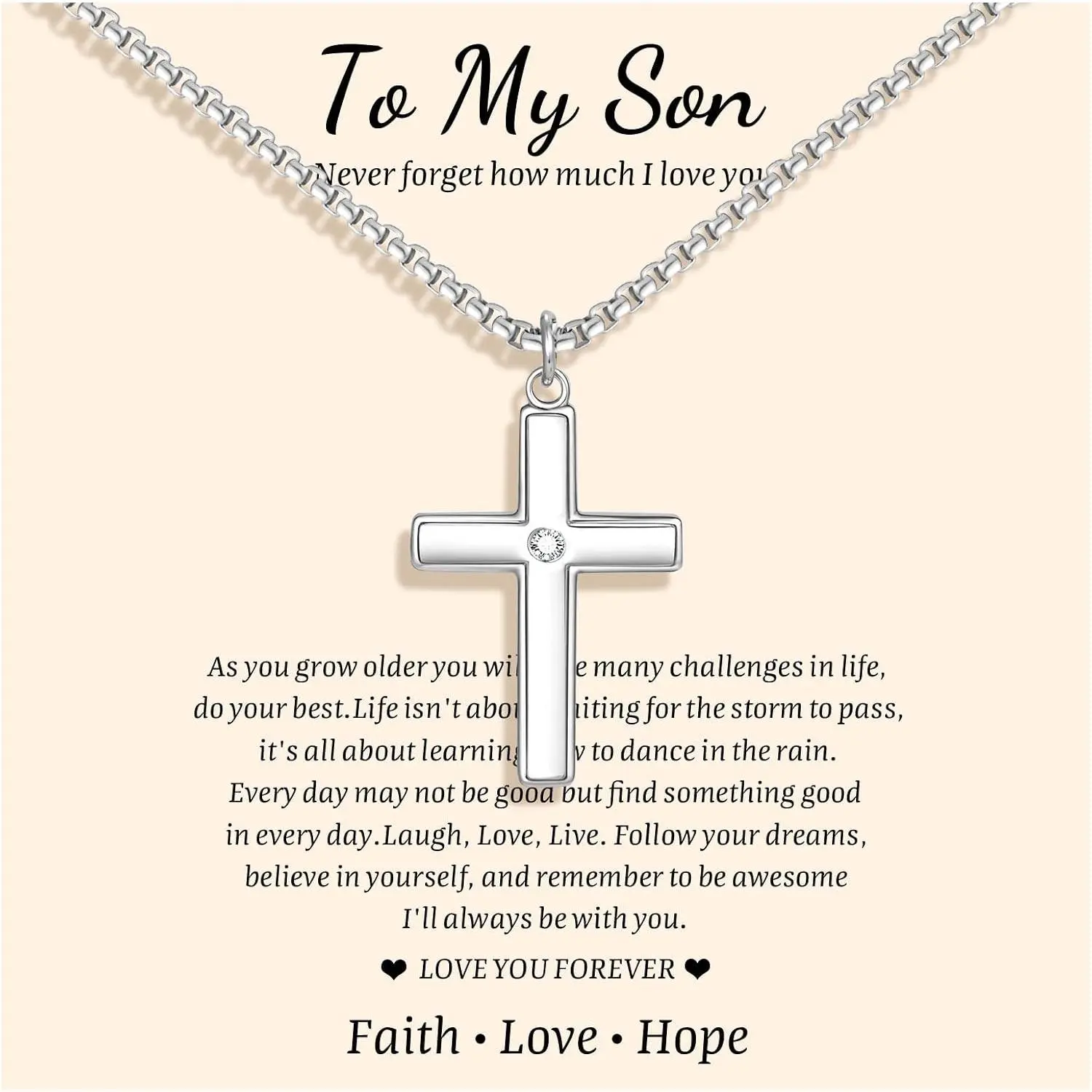 Chain Necklace for Son Gifts : Minimal Stainless Steel  Crucifix  Pendant  for Teenage Boys Son from Mom Dad First Communion Confirmation Baptism Birthday  with  Box