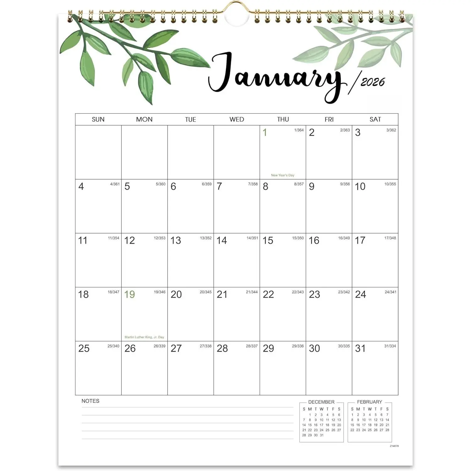 2026 Calendar - Vertical Wall Calendar 2026, Jan. 2026 to DEC. 2026, 14.8'' x 11.5'', Monthly Calendars 2026 with Julian Date,  for Planning