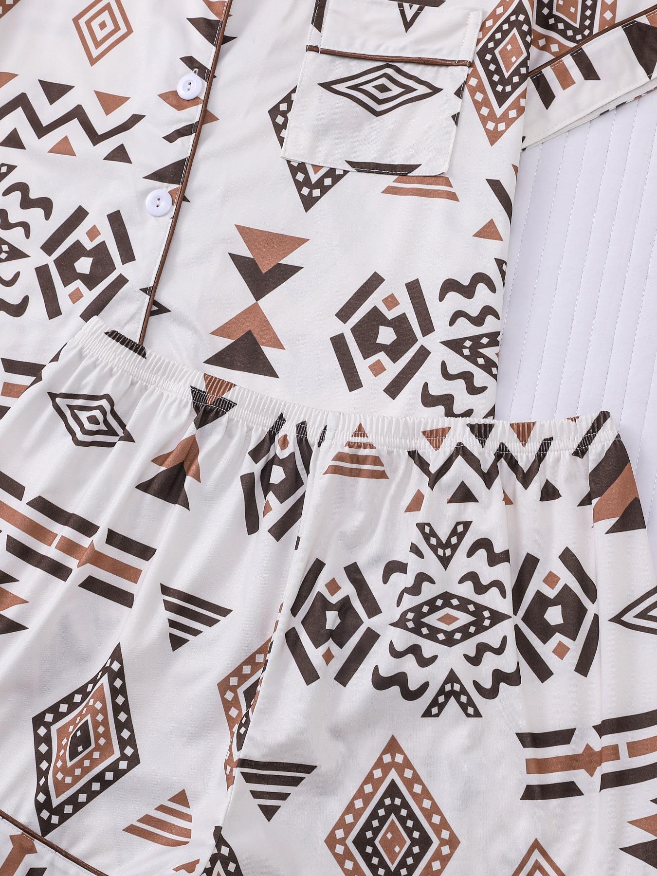 Women's Button Up Shirt & Shorts Pyjama, Casual Comfy Short Sleeve Top & Shorts PJ Set, Ladies Sleepwear for All Seasons, Loungewear, Pajamas