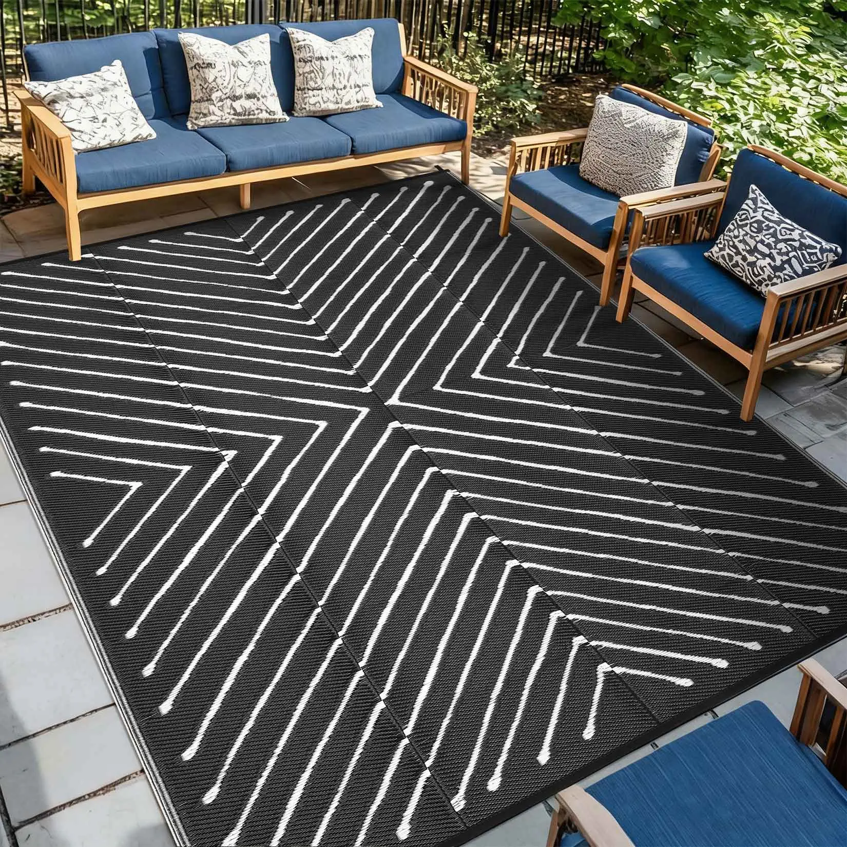 Waterproof Outdoor Rug for Patios, Reversible Outdoor Plastic Straw Camping Rug Carpet, Modern Large Area Rugs Mats for RV, Camper, Deck, Balcony, Porch, Beach, Picnic