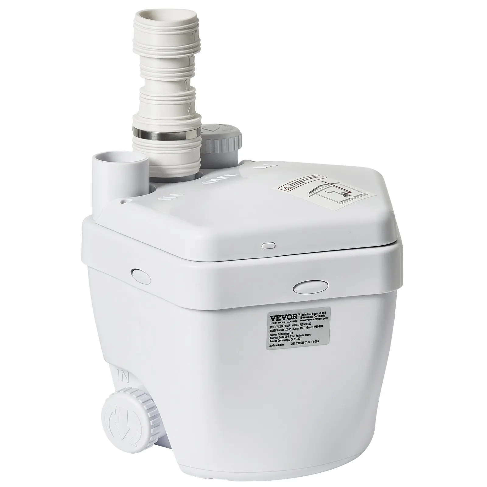 【DealsForYouDays】VEVOR Utility Sink Pump, 1/3 HP, 120-Volt, 1750 GPH Flow, 18 ft Head, Under-Sink Sump Pump System with Copper Wire Motor, Heavy-Duty Utility/Laundry Sink Pump, Drain Pump with 1-1/2" Outlet, White