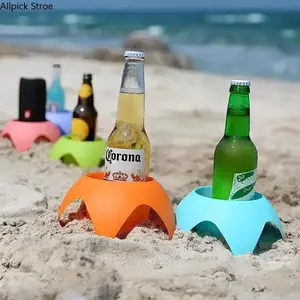 5 Pcs Portable Beach Tray Cup Set Drinkware with Non Slip Base Sand Proof Drink Mat Ideal for Beach Pool Picnic Party Holds Cups Bottles Phones Keys Perfect Gift for Beach Lovers Durable Plastic Lightweight Outdoor Accessory