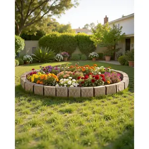 VEVOR Faux Stone Landscape Edging 46.8x 3.9 in Realistic Lawn Edging, Flexible Brick-Sized Garden Edging Border with Anchoring Spikes, Fade-Resistant Yard Edging for Driveways Walkway Beige