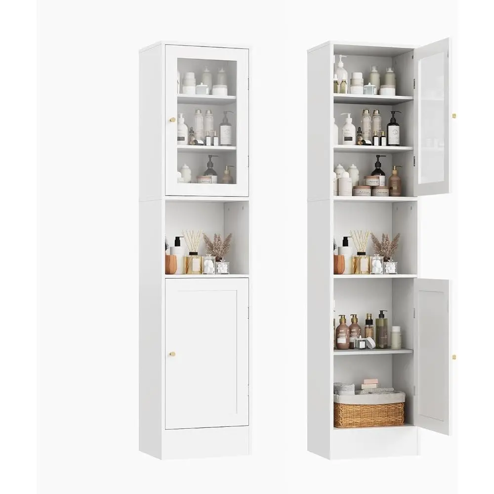 Gaomon 67" Tall Bathroom Storage Cabinet, Narrow Storage Cabinet with Glass Doors, Anti-Tip Freestanding Bathroom Linen Cabinet, for Kitchen, Living Room, Dining Room