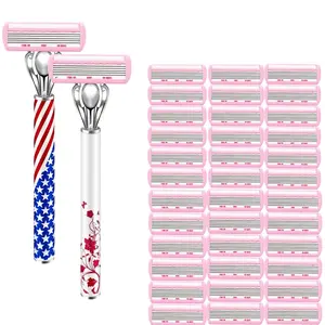 Women's Manual Shaving Razor, 2 Handle + 36/48/60 Blades Set, Detachable Design, Easy Cleaning, Ideal for Underarm, Leg, Sweat Hair Removal