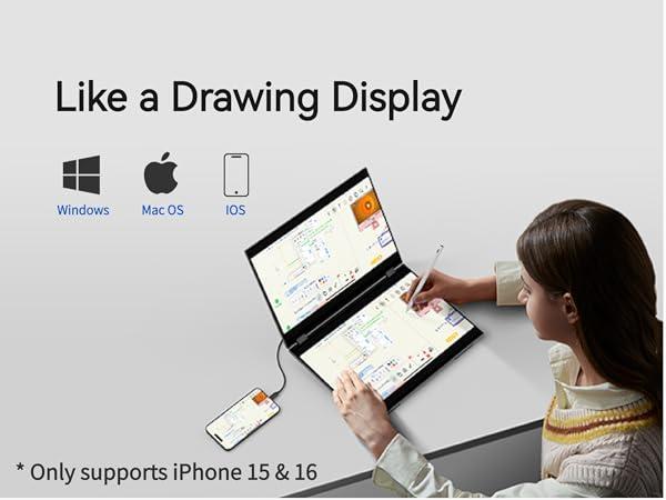 Ehomewei extra Dual Stacked Monitor 16"*2 Laptop Expansion Screens 2560 * 1600 * 2 60Hz 100DCI-P3 HDR for Windows MacOS X2 Pro