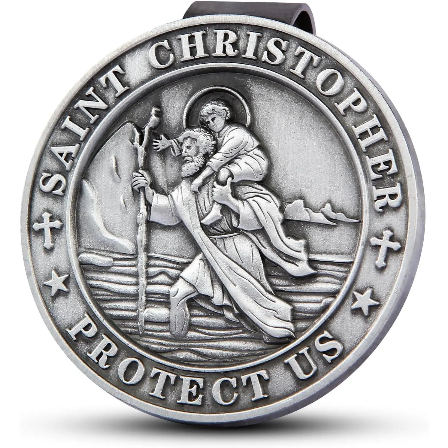 Christopher Medal for , Guardian Angel Visor Clip 1 count | Metal Saint Christopher Protects   Accessory, Catholic  for  Driver & Family, Fits   Sun Visors