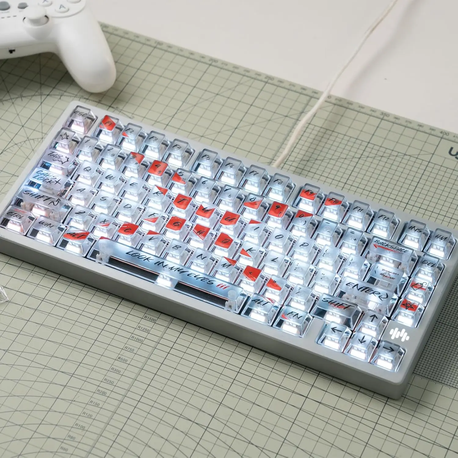 Cherry Profile Transparent Keycaps Set, Custom Keyboard Key caps 115 , Shine Through Street Graffiti Style Clear Keycaps for Mechanical Keyboard, Compatible with 60% 65% 75% 98%  Layout