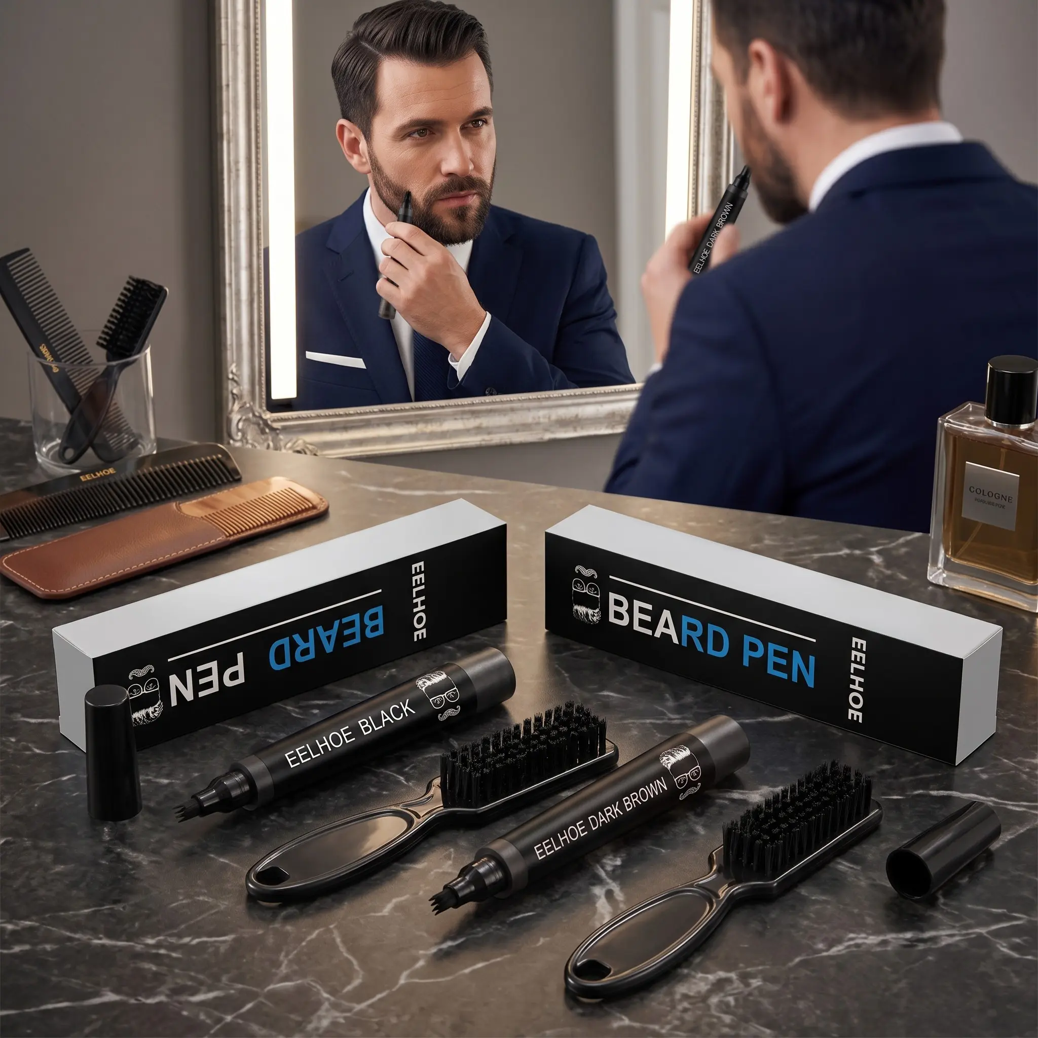 Men's Beard Filling Set, Natural Waterproof Beard Pen, Beard Coloring Pen, Liquid Form, Non-Flammable