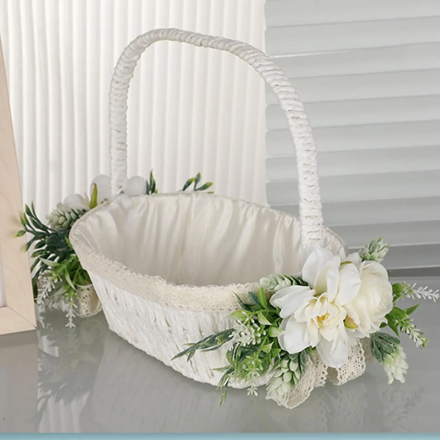 Flower Girl Baskets for Wedding,Romantic Elegant Lightweight Hand Woven Wedding Flower Basket,Wedding Flower Girl Basket and Home Decorations (5799)