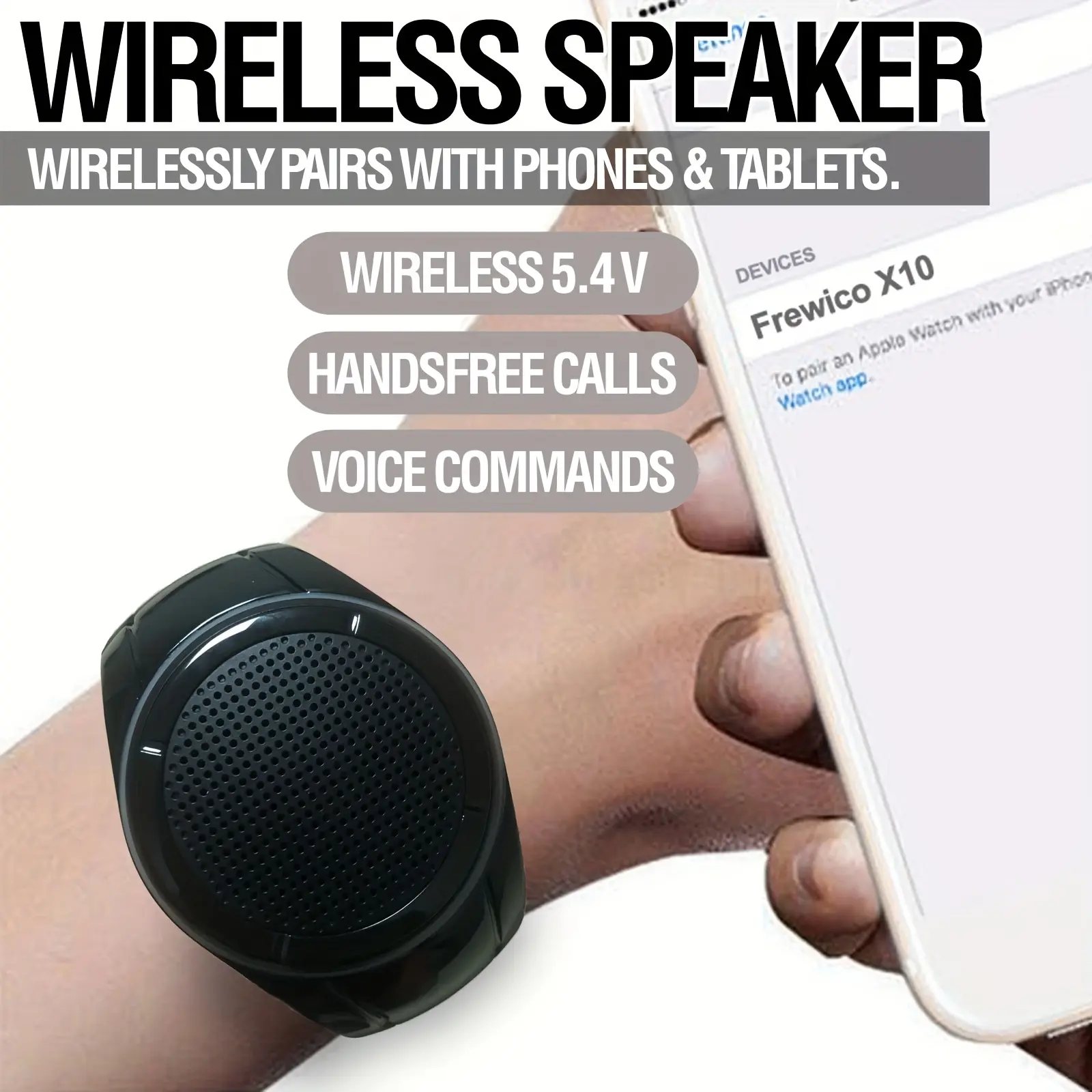 Clip-On Wearable Speaker Watch, Wireless Audio Player with RGB Lights, TWS Stereo, Built-in Mic & MP3, IPX-5 Water Resistant for Outdoor Sports, Mp3 Player, Usb Port, 500Mah, Button Controls, For Music Players, For Smartphones Or Tablets