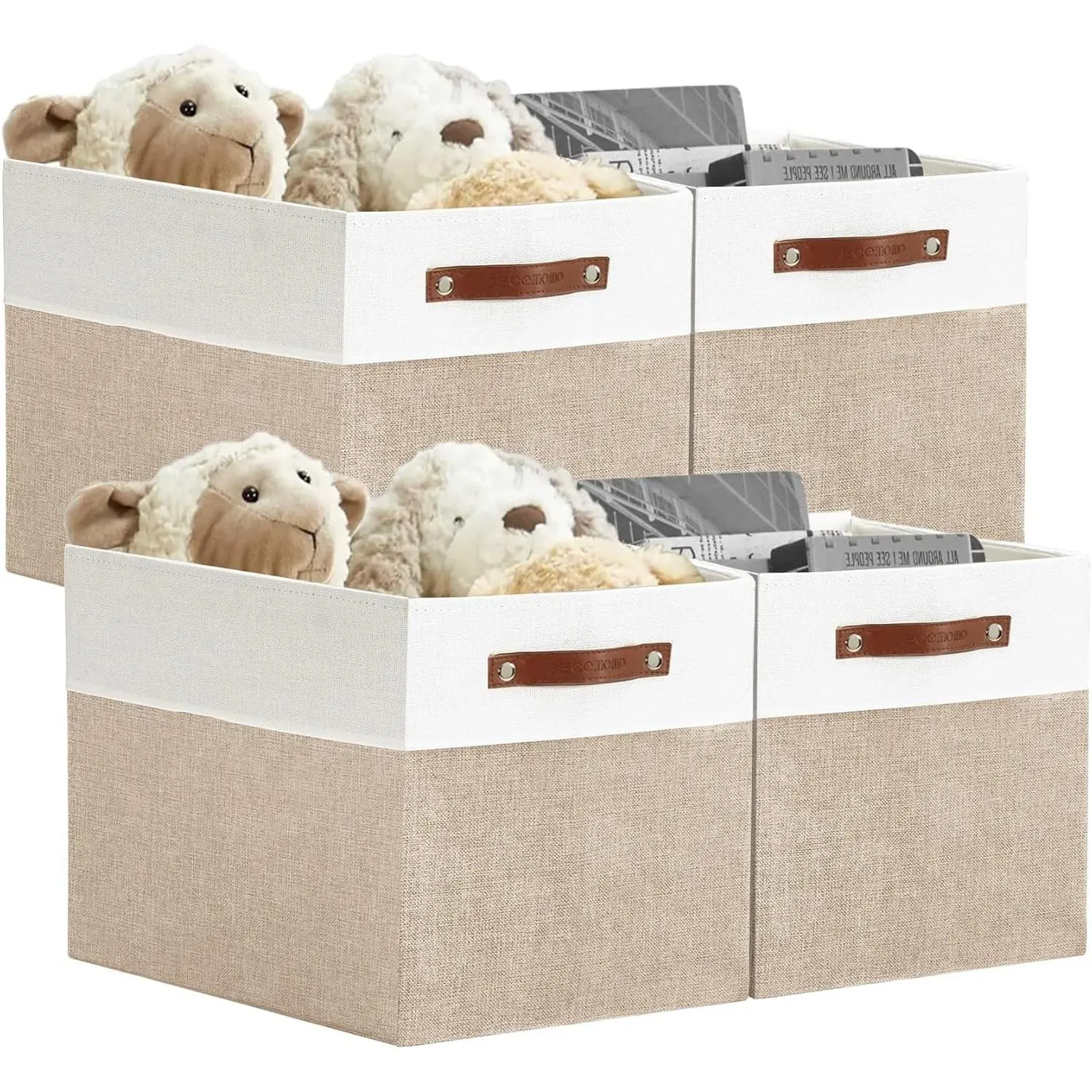 Kallax Storage Cubes -13x15x13 Storage Bins, Baskets for Organizing Shelves (Beige and White, 4-Pack)
