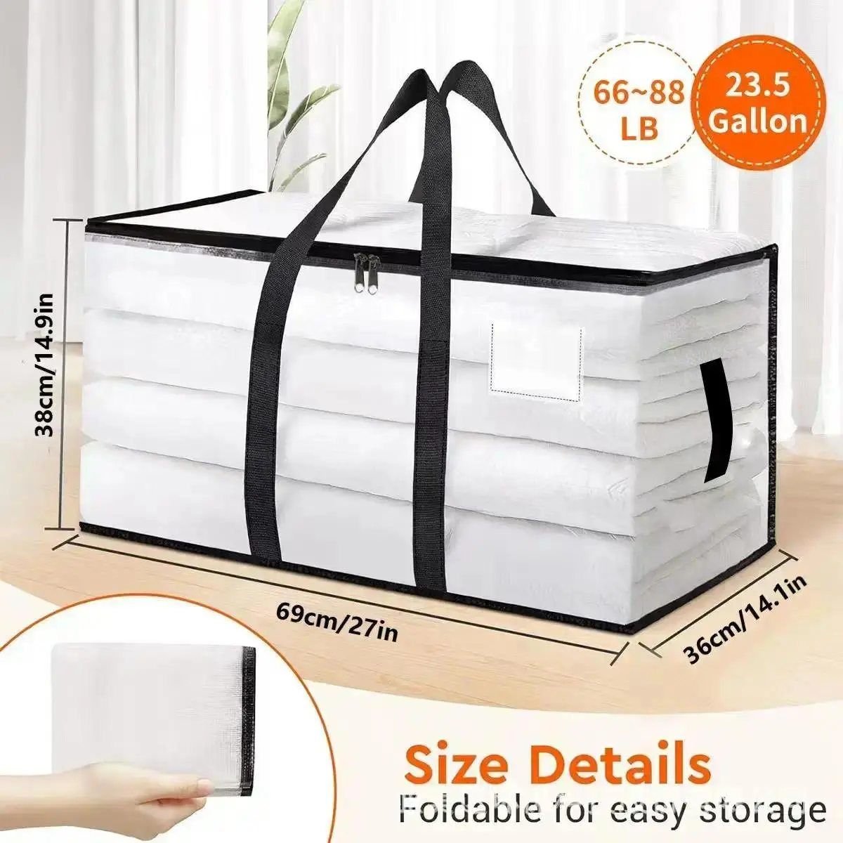 Collapsible Storage Bins, 3-Pack Large-Capacity Solid Transparent Thick Plastic Organizers with Hinged Lids for All Seasons Home and Camping