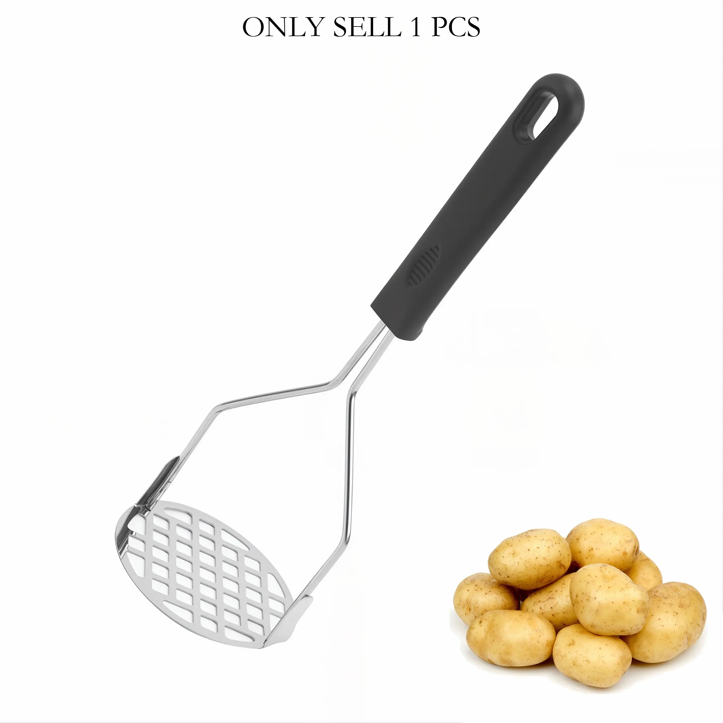 Manual Potato Masher, Stainless Steel Baby Food Grinder, Kitchen Tool, Round Shape, Home Use, 1 Piece, Non-Precious Metal Plated