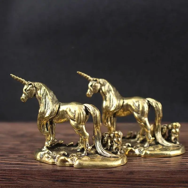 1Pc Brass Mini Unicorn Ornament Small Brass Crafts Ornament Brass Car Keychain Jewelry Ornaments Home Living Room Decoration