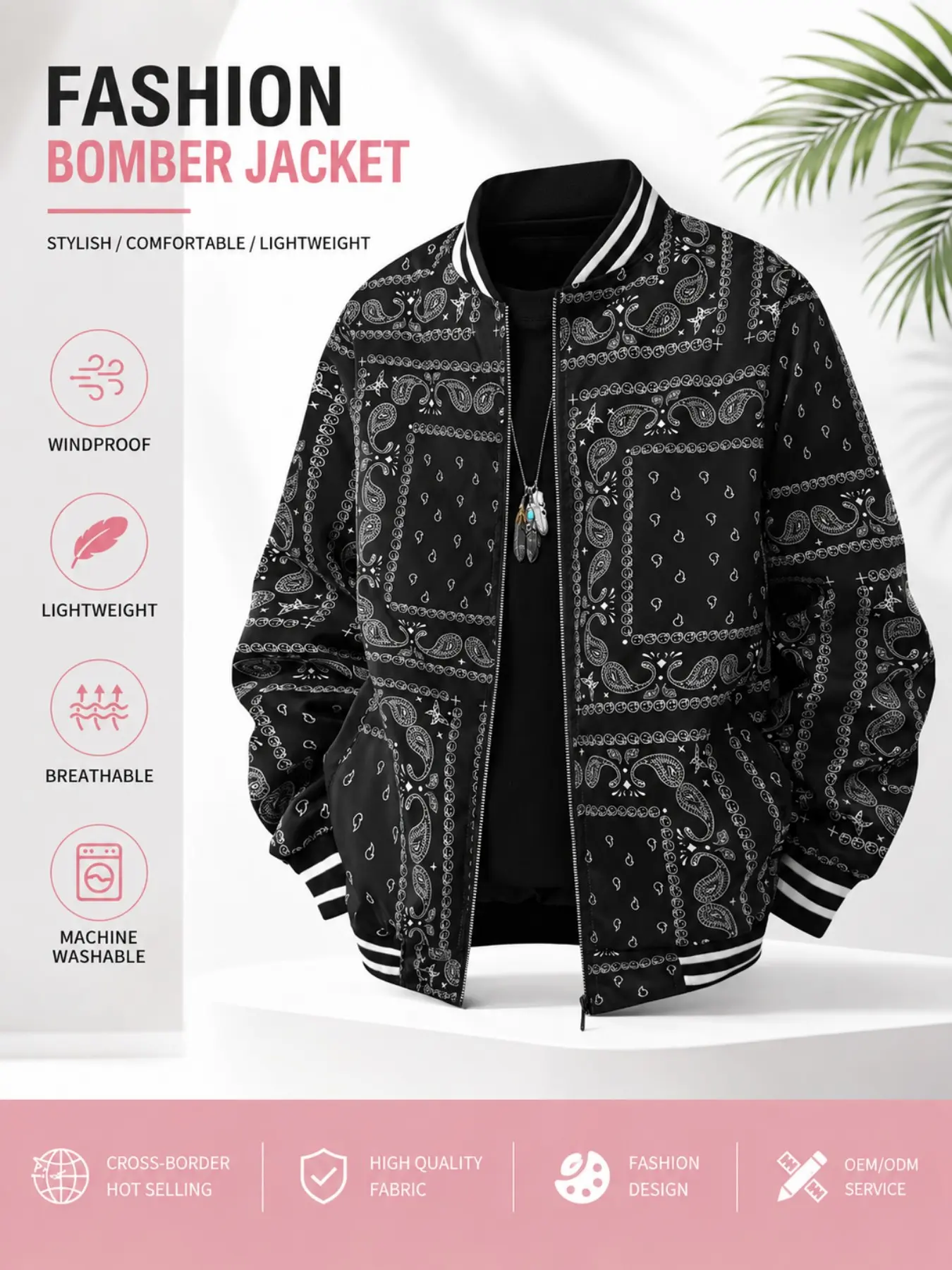 American Vintage Floral Print Baseball Jacket for Men, Spring Fall Loose Stand Collar Zipper Coat, High Street Fashion Streetwear Outerwear