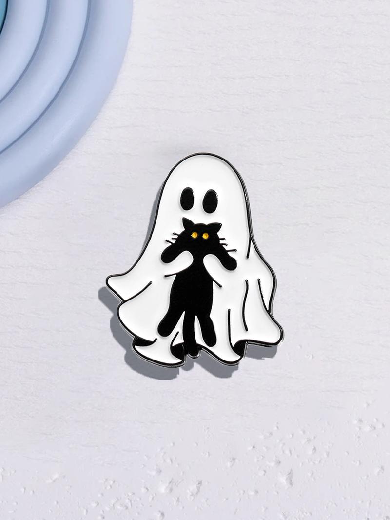 Cute Ghost & Cat Design Brooch, Creative Halloween Themed Jewelry for Party, Daily Clothing Decor for Girl, Fashion Accessories for Daily Wear