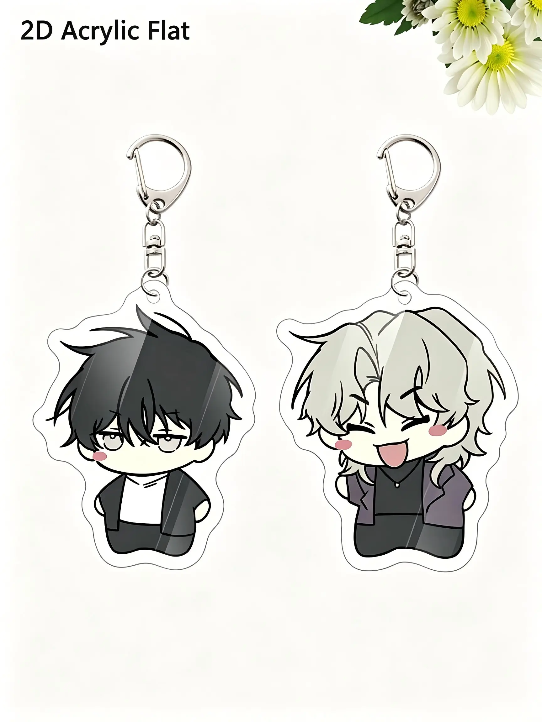 2D Cartoon Acrylic Keychains, Cute Anime Couple Keyrings, Korean Comic Fan Bag Charm, Collectible Gift, Keychain Charms, 2 Pieces Set