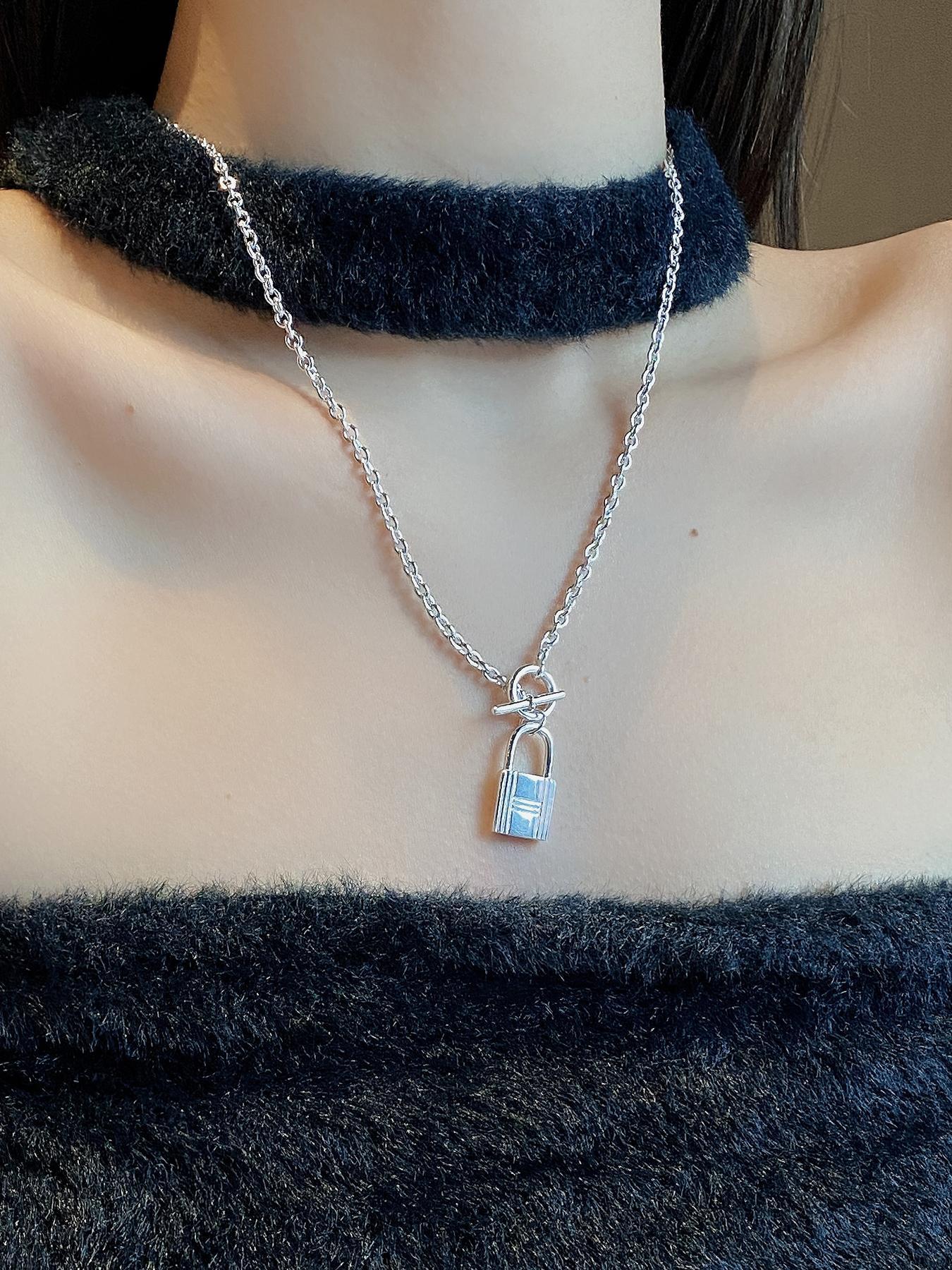 925 Sterling Silver Creative Lock Pendant Necklace, Fashion OT Buckle Necklace for Party Clothing Decor, Trendy All-match & Exquisite Jewelry for Birthday Gift, Stylish Necklace, Accessories for Women, Decoration Necklace