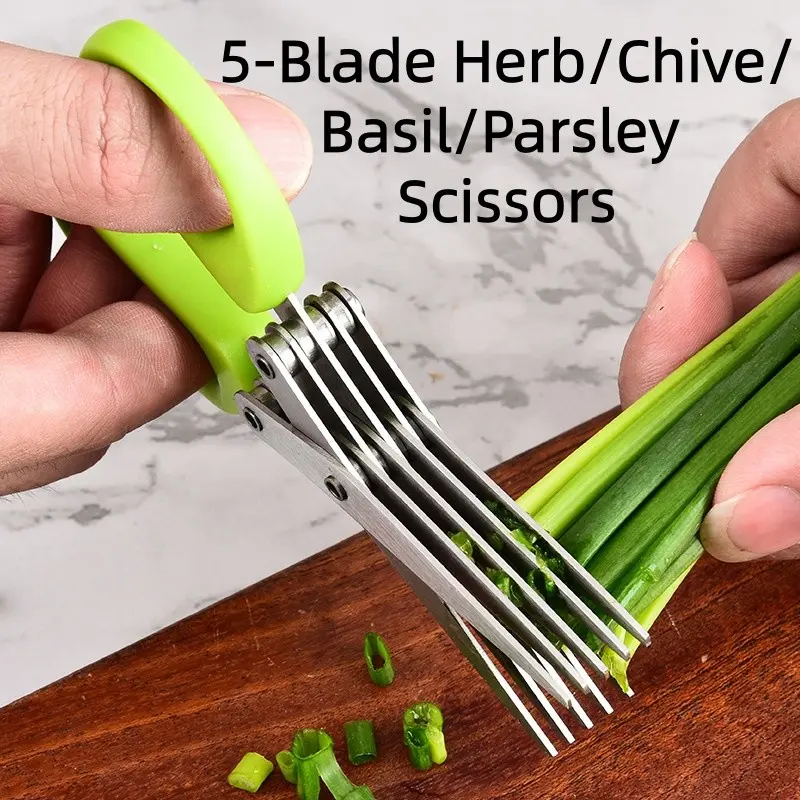 Multi-Functional Five-Blade Stainless Steel Scissors, Quickly Chop Fresh Herbs, No Cutting Board Needed, Ideal for Chives, Basil, Parsley, Mint, Dill, Salad Greens