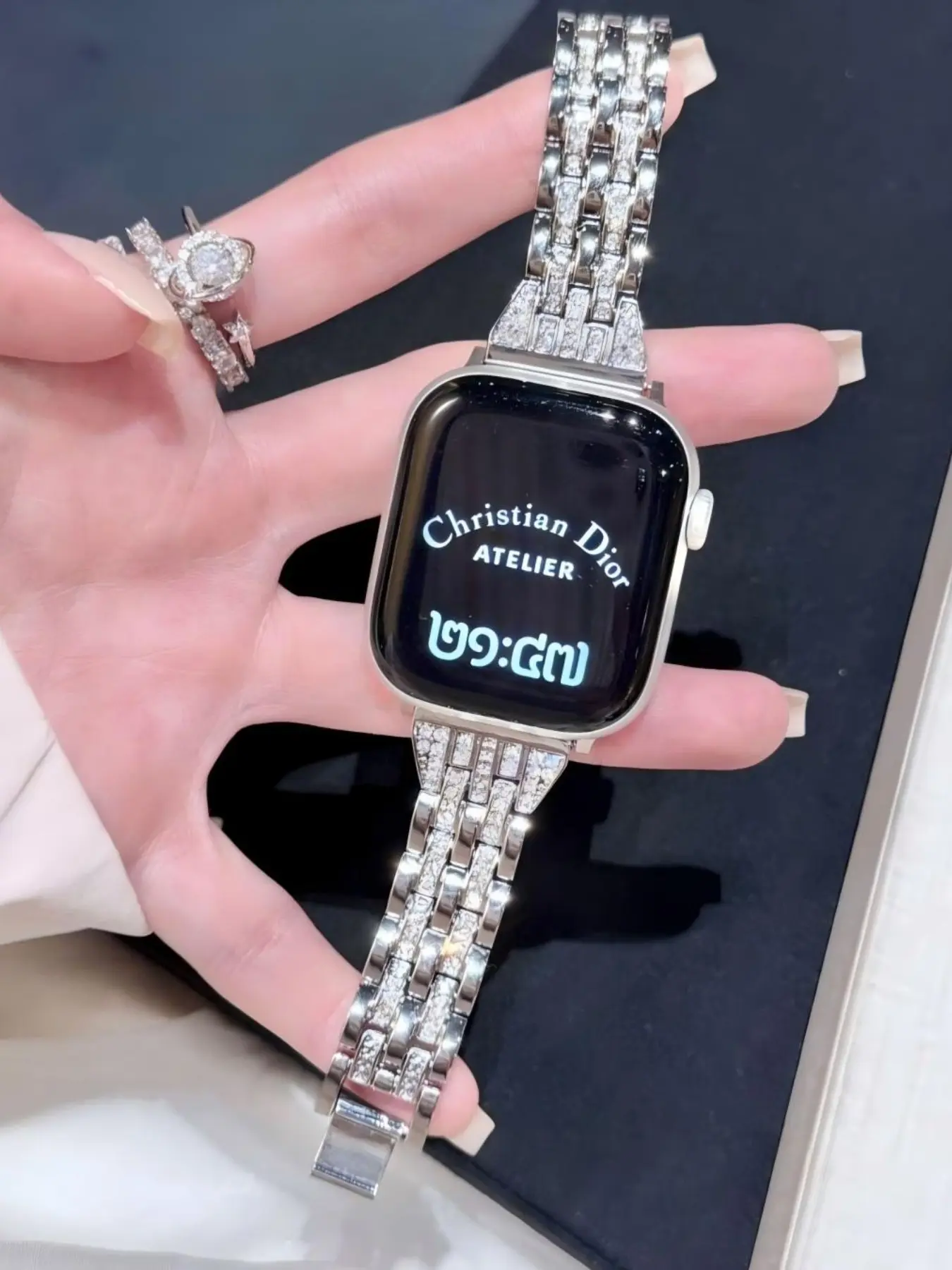 Suitable for iwatch Apple Summer 5 Bead Gilded Diamond Apple Watch Metal Strap, Smartwatch Replacement Straps, Medium Size 38/40/41/s1042, Large Size 42/44/45/49/s1046mm