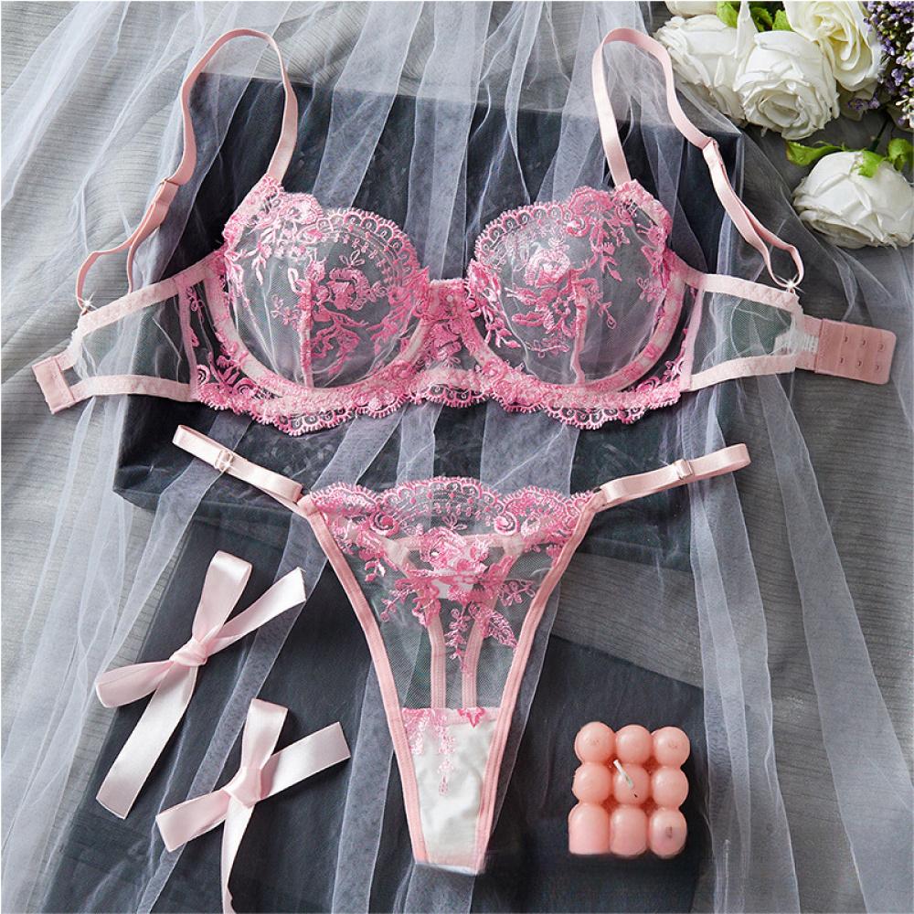Polyester fiber mesh comfortable underwear set for women, simple and elegant, push-up adjustable bra set