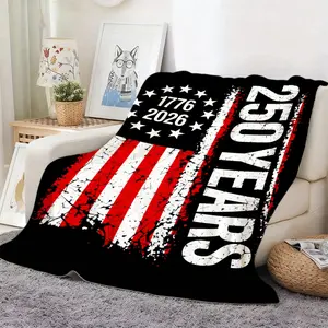 1pc American Flag 250 Years Celebration Flannel Blanket, Soft Warm All-Season Blanket, Independence Day Present, Commemorative Blanket for The 250Th Anniversary of The Founding of The United States, Decorative Gift, Machine Washable