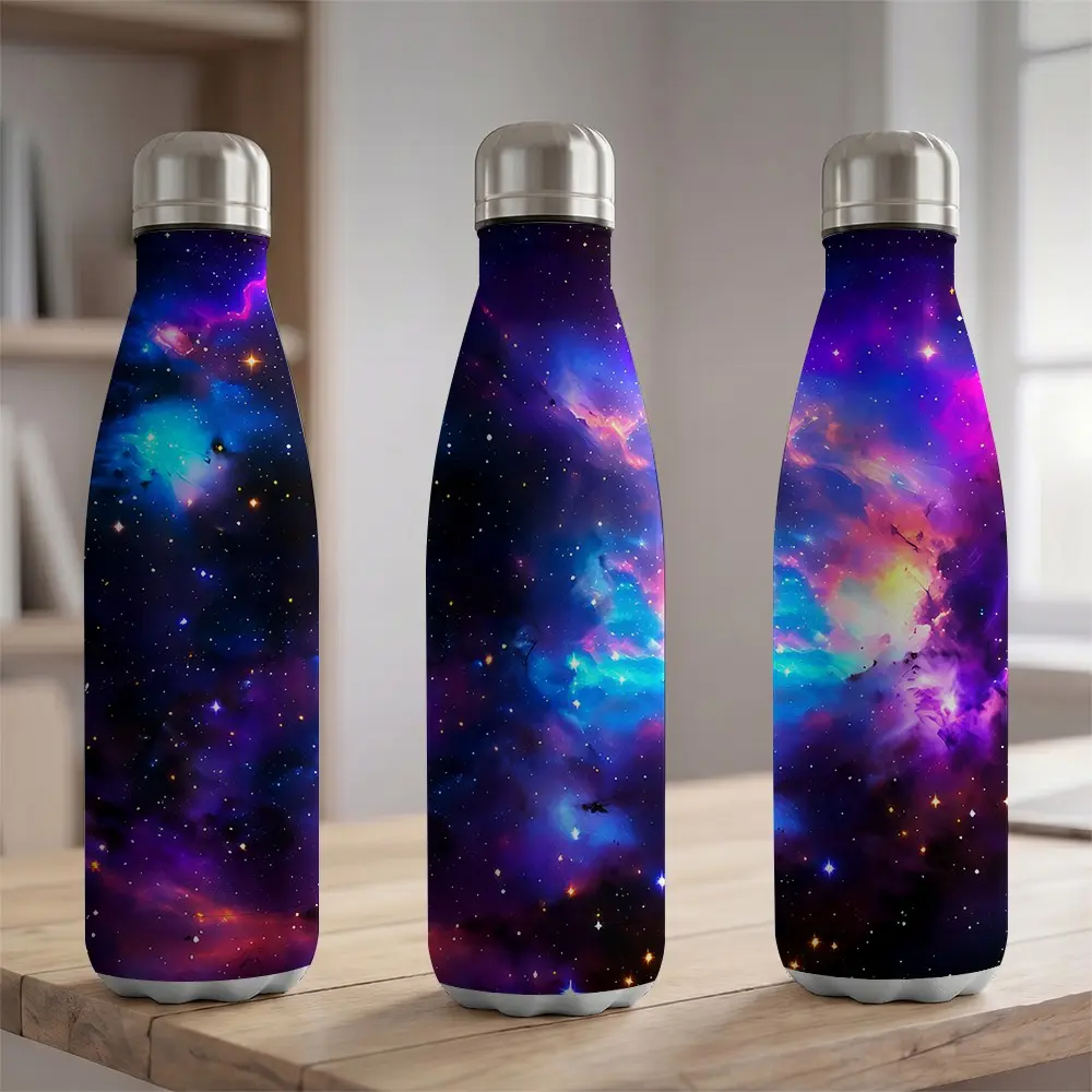 1pc 17oz Stainless Steel Vacuum Insulated Water Bottle 500ml Shape Flask with Galaxy Nebula Pattern for Outdoor Sports Gym Travel Hiking Double Wall Sweat Proof Reusable Beverage Container for Hot Cold Drinks Fits Car Cup Holder