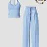 Women's Solid Crop Tank Top & Wide Leg Pants Set, Casual V Neck Sleeveless Top & Trousers for Daily Outdoor Wear, Ladies Sportswear for All Seasons, Sports Yoga Set, Activewear Set, Yoga Outfits
