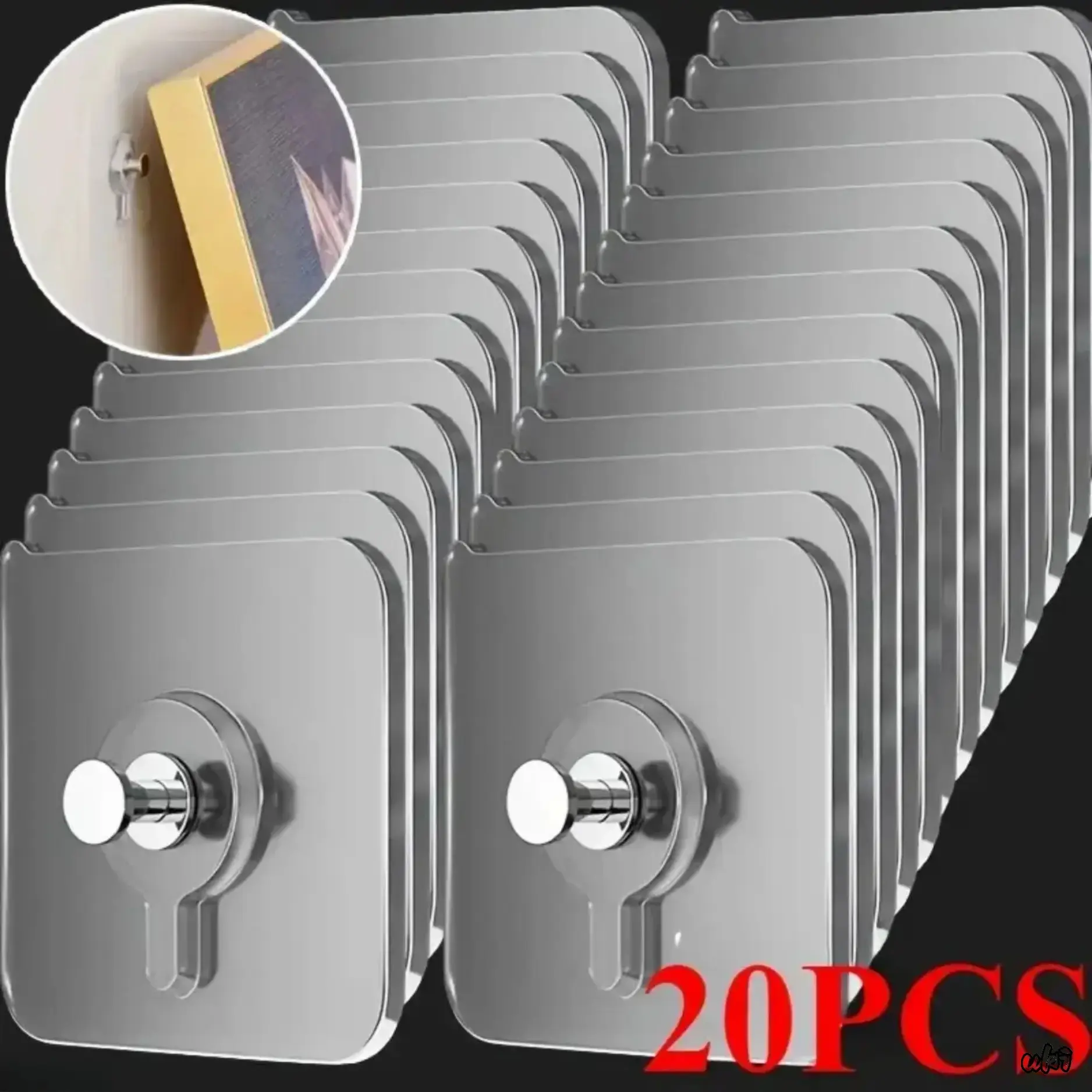 Modern Plastic Wall Mount Hooks, 20Pcs Self Adhesive Set, Waterproof Damage-Free Hooks For Kitchen Bathroom Storage