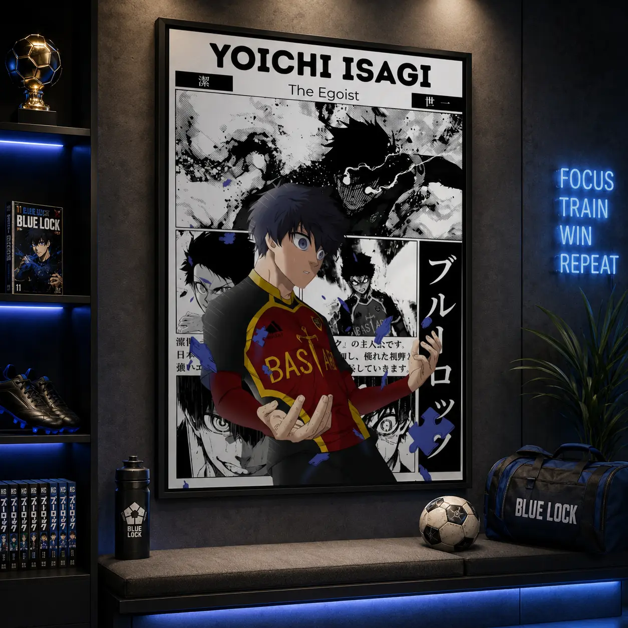 Blue Lock Isagi Yoichi Canvas Wall Art Poster,Anime Soccer Poster Print, Manga Character Artwork, Japanese Anime Room Decor, Gaming Room Bedroom Wall Decoration, Gift for Blue Lock Fans