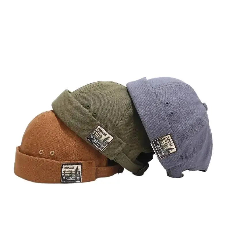 Pack Unisex Brimless Docker Caps for Men and Women, Adjustable Denim Skull Caps with Buckle Strap, Vintage Sailor Beanie Hats, Retro Casual Streetwear Headwear for Daily Wear, Travel, Fishing, Hiking, Camping and Outdoor Work