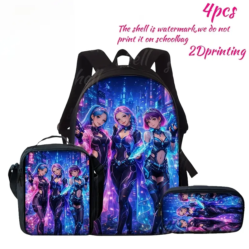 3pcs Set Cyber Girl Print Backpack, Crossbody Bag And Pouch Wallet, All-Season, Travel, Camping, Tourism, Outing Essential Backpack, Suitable for Teenager And Teenager'S Schoolbags, for Teenager, For Teenager