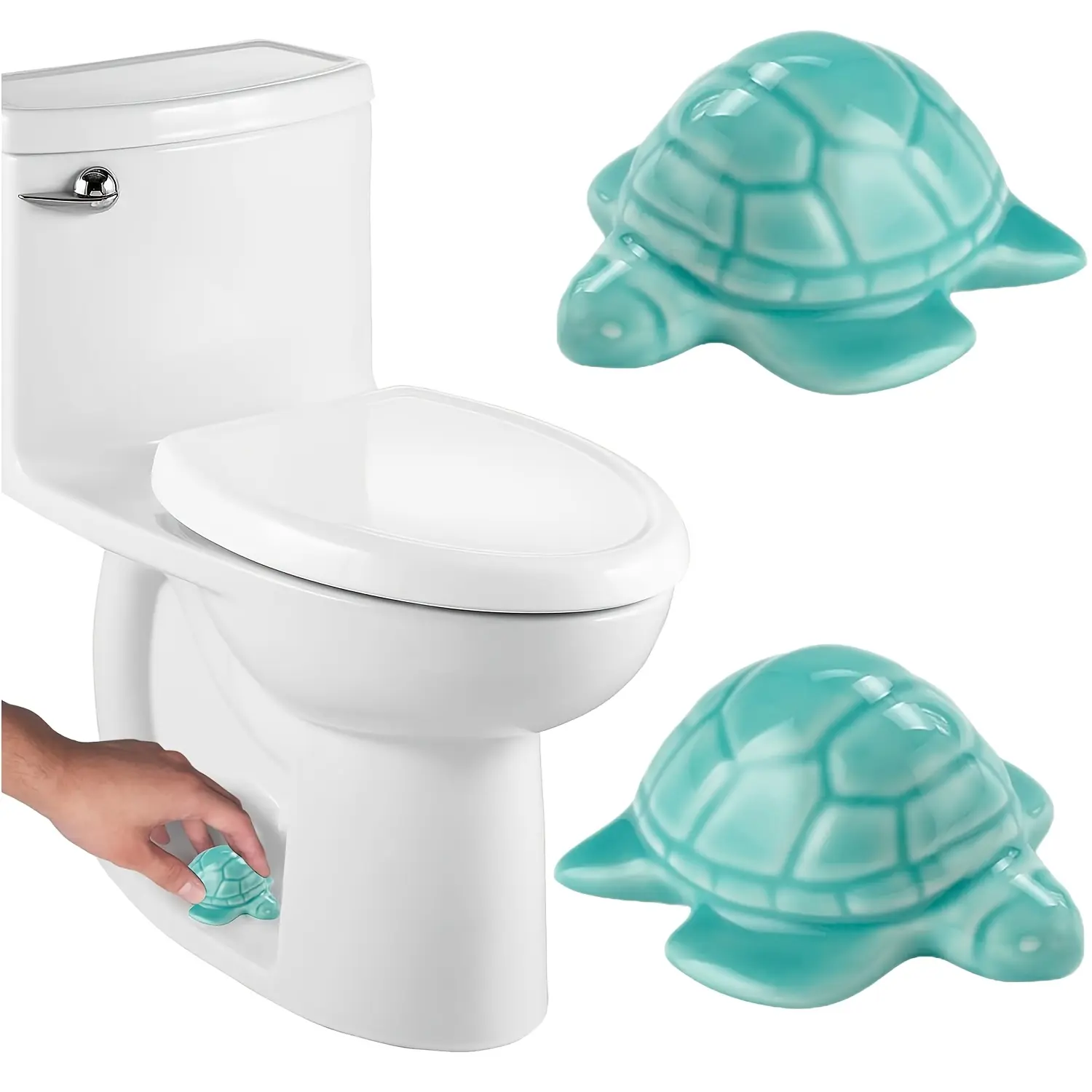 2-Pack Turtle & Frog Toilet Bolt Covers, Cute Ceramic Bathroom Decor, Fun Ocean Theme Toilet Accessories, Funny Toilet Cap Set