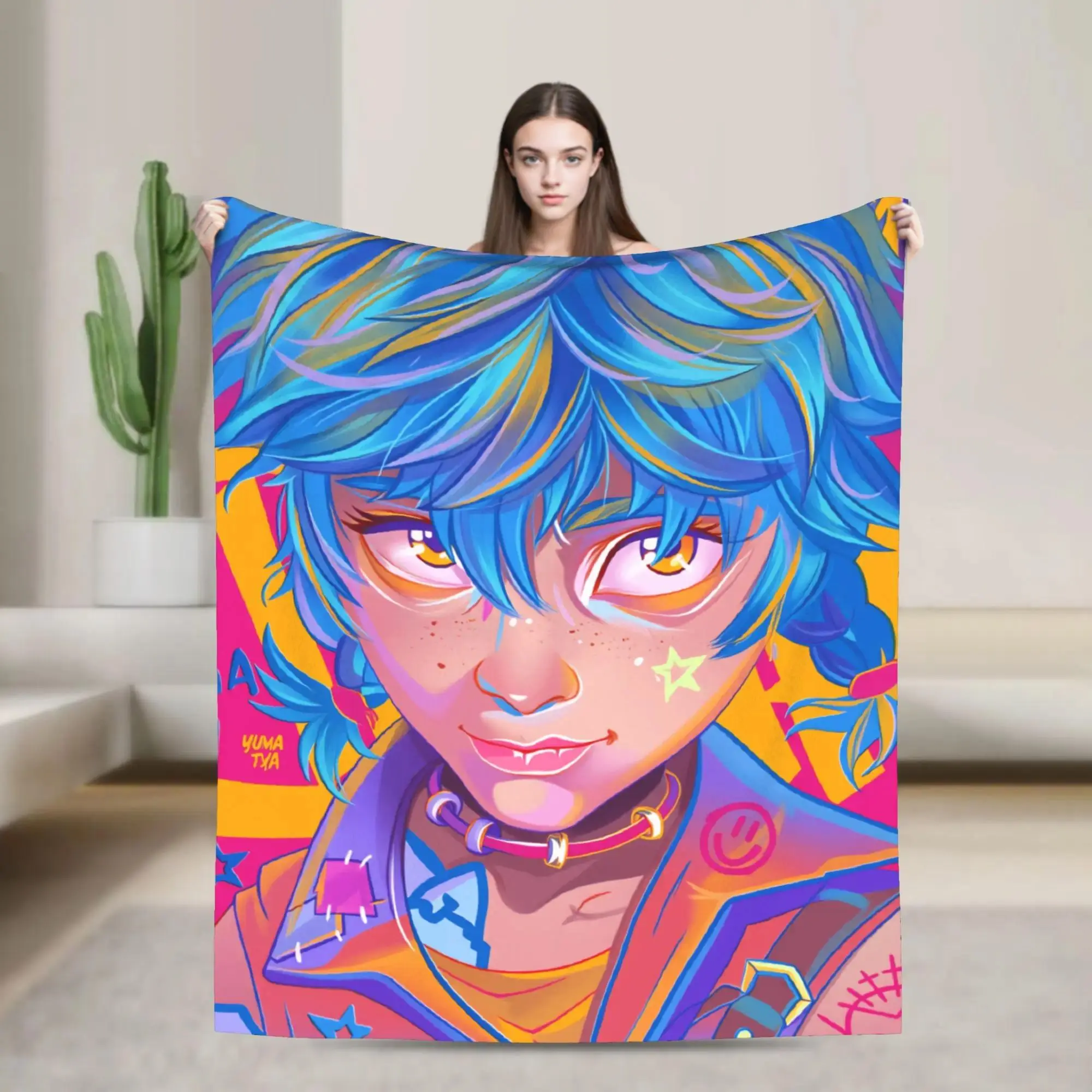 Arcane Character Flannel Blanket – Game Inspired Throw for Gaming Rooms, Sofa, Camping and Fan Collection