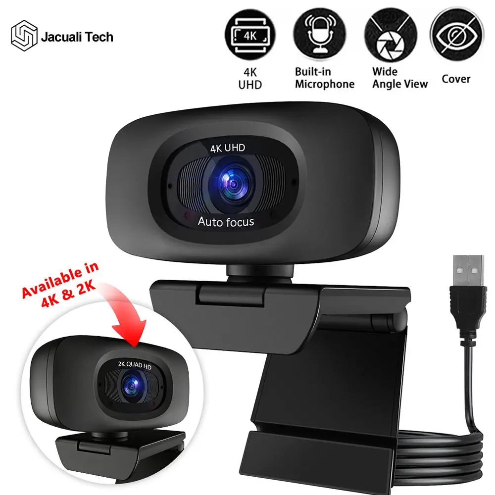 4K Uhd Auto Focus Webcam with Privacy Cover, Plug & Play USB Camera, Compatible with Windows & MAC, for Video Calls, Live Streaming, Conferencing