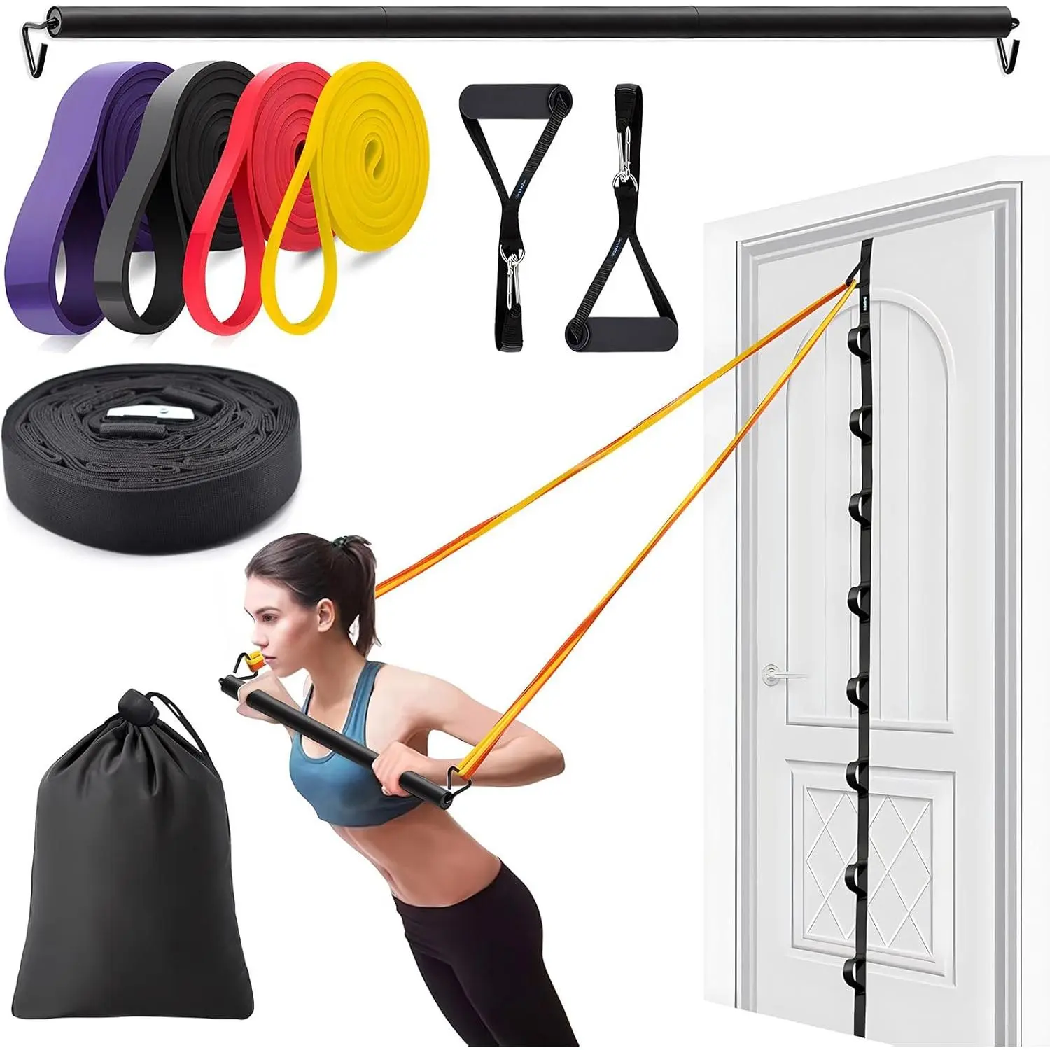 Door Anchor Strap for Resistance Bands Exercises, Multi Point Anchor Gym Attachment for  Fitness, Portable Door Band Resistance Workout Equipment, Easy to Install, Punch-Free, -Free