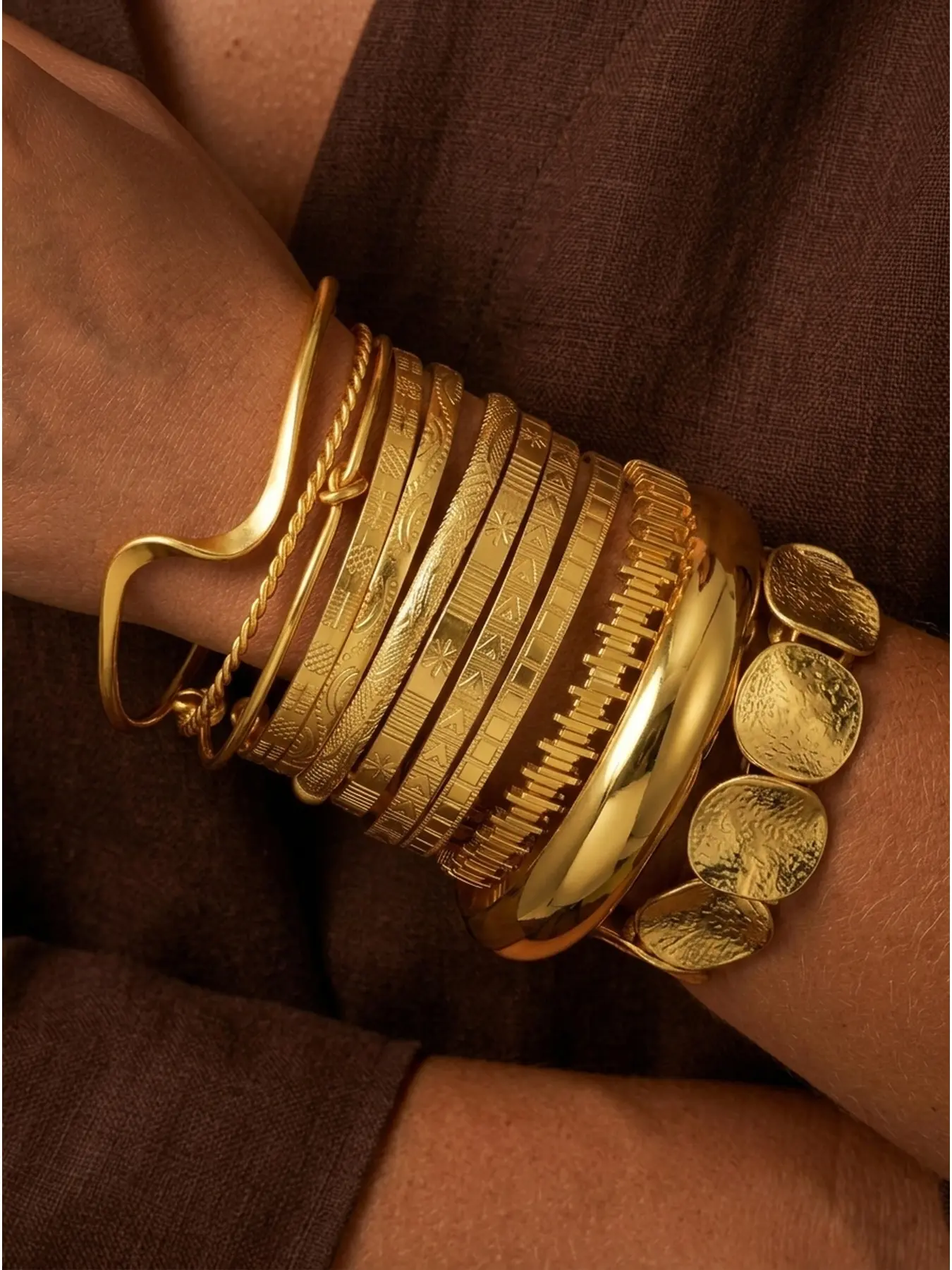 12PCS Gold Tone Bangle Bracelet Set for Women | Stackable Cuff Bracelets, Chunky Wrist Stack, Boho Minimalist Jewelry, Quiet Luxury Style, Everyday Fashion Accessories, Birthday Anniversary Gift for Her