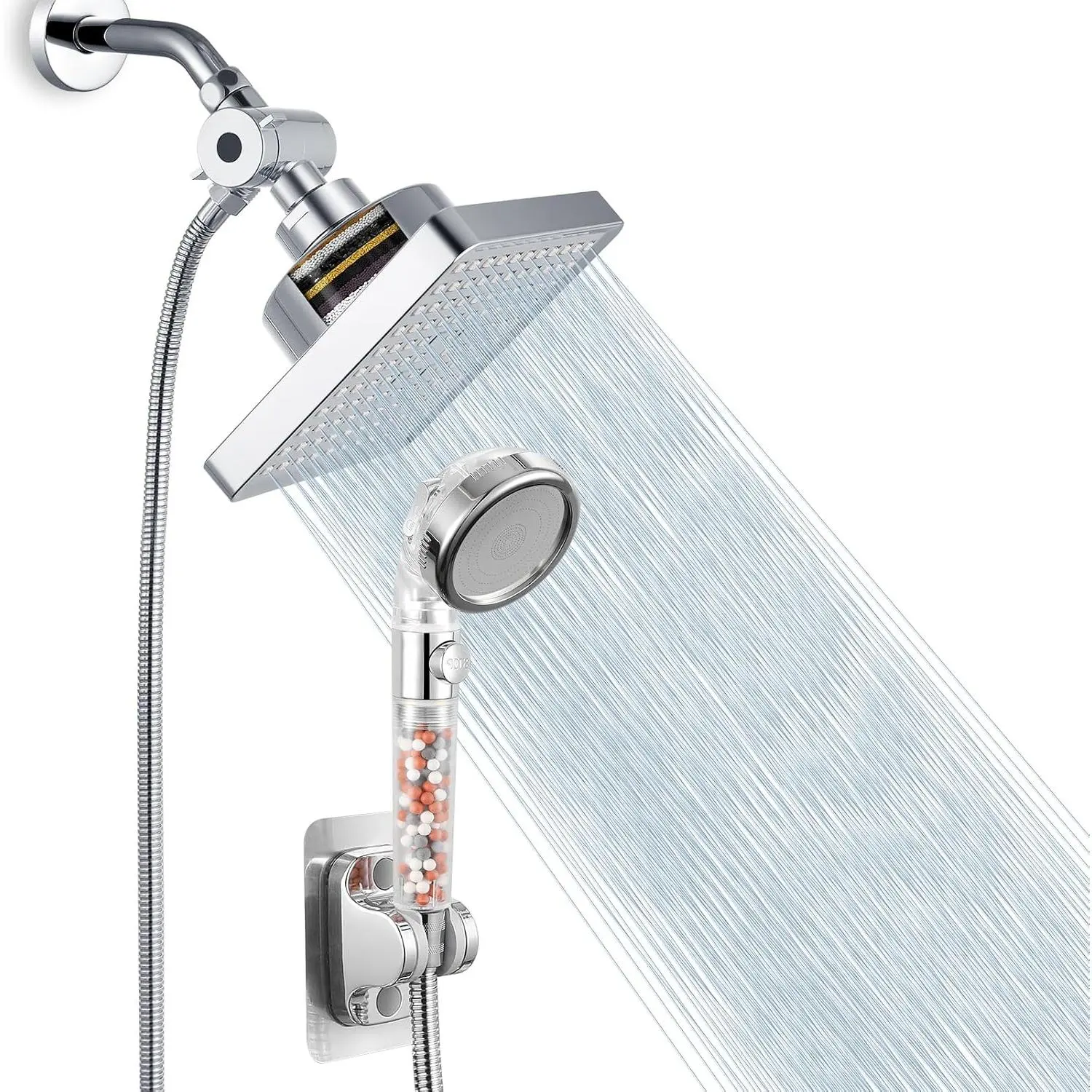 Filtered Shower  with Handheld Combo, High  Rain Showerhead Filter for Remove Chlorine and Harmful Substances, with Self-adhesive Holder/59" Hose, Chrome