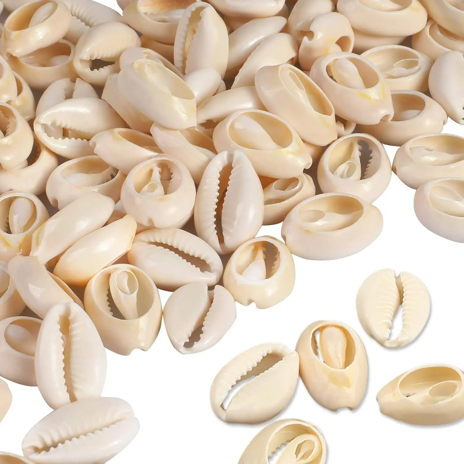 100 count Cowrie Shell Beads, White  Spiral Shell Bead for  Making, Summer Beach Cowrie Shells for DIY Craft Bracelets, Necklaces, Anklets
